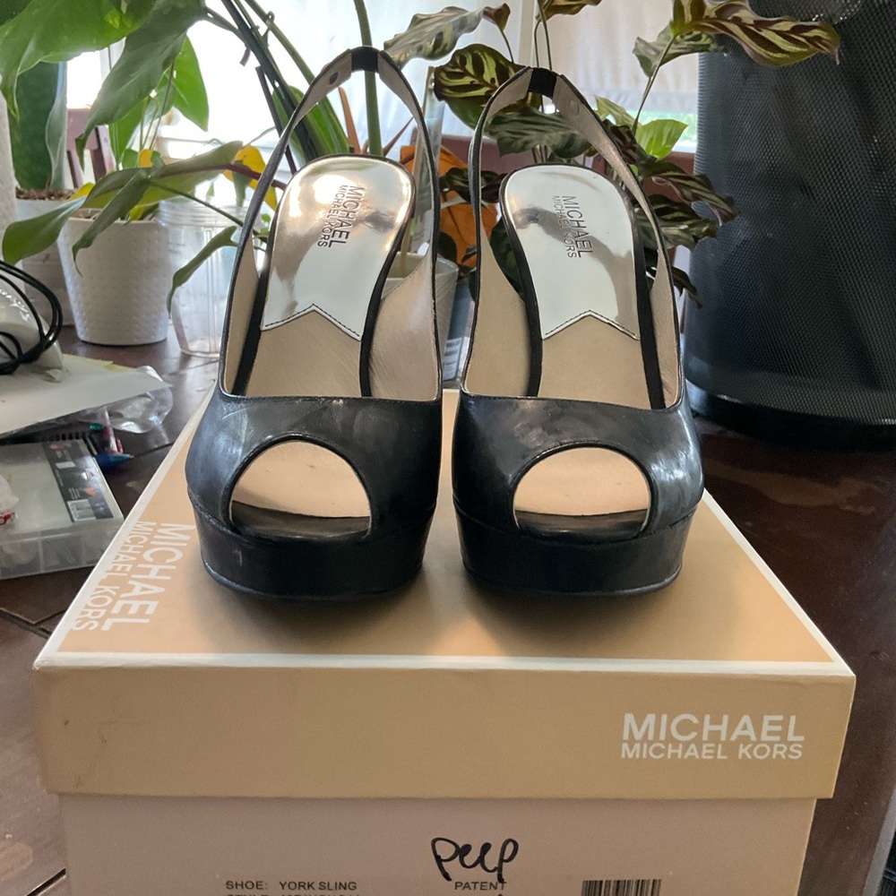 Michael Kors Black Patent Peep Toe Heels